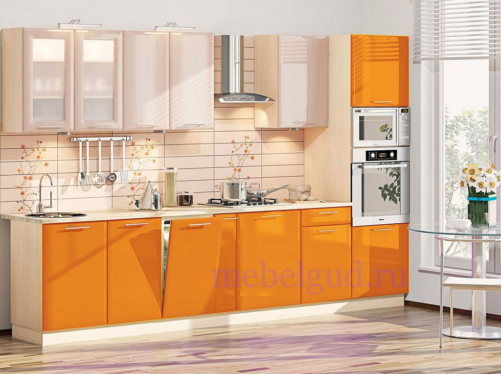 Кухня оранжевый глянец. Кухня комфорт. Модульная мебель для кухни поэлементно. Корпусная кухня поэлементно.