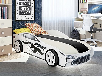 Кровать Турбо белая с колесами